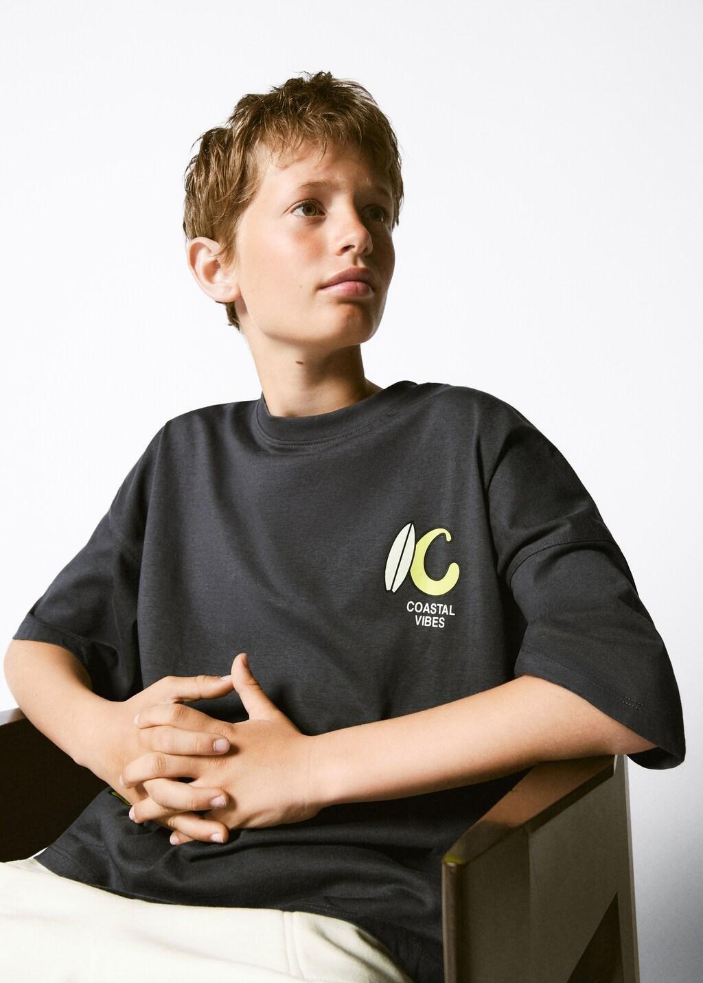 Grey Boxy Fit Printed T-Shirt, Kids Boys, Charcoal, large image number 0
