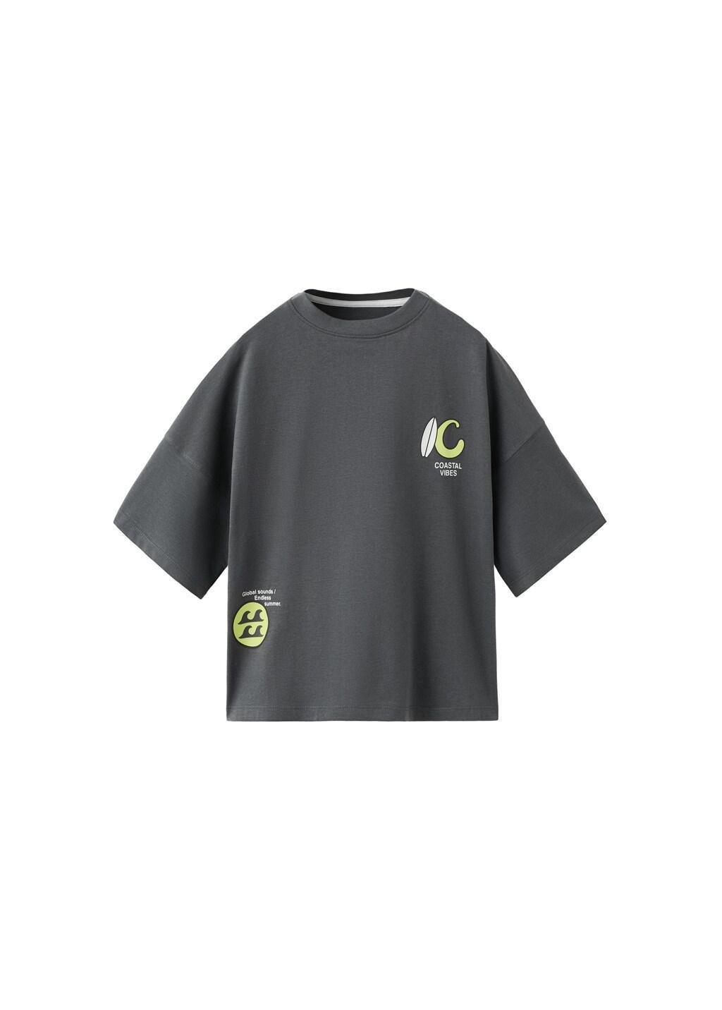 Grey Boxy Fit Printed T-Shirt, Kids Boys, Charcoal, large image number 5