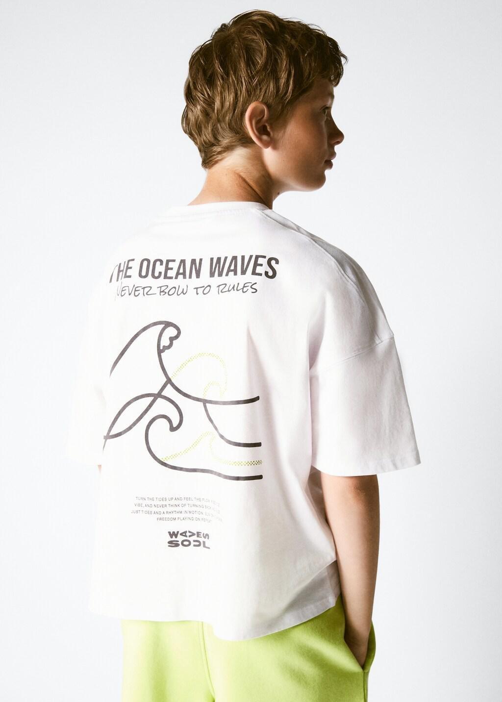 White Cotton T-Shirt With Surf Print, Kids Boys, White, large image number 0