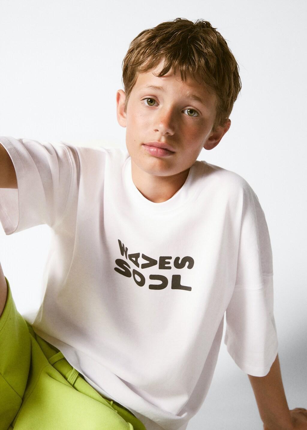 White Cotton T-Shirt With Surf Print, Kids Boys, White, large image number 3