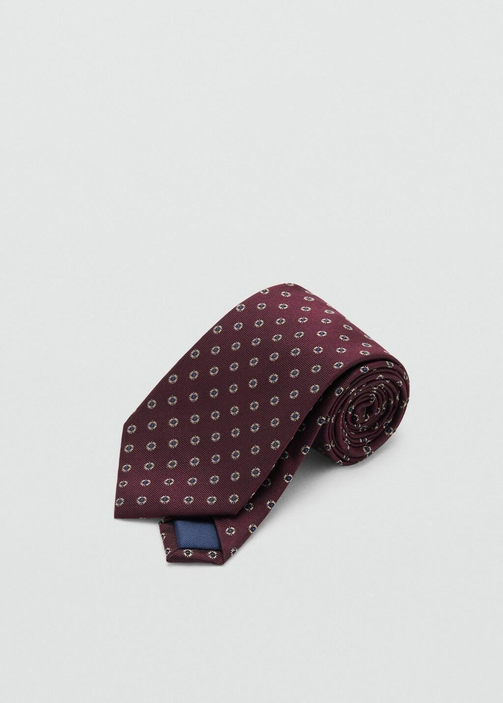 Red Printed Silk Tie, Dark Red, large image number 0