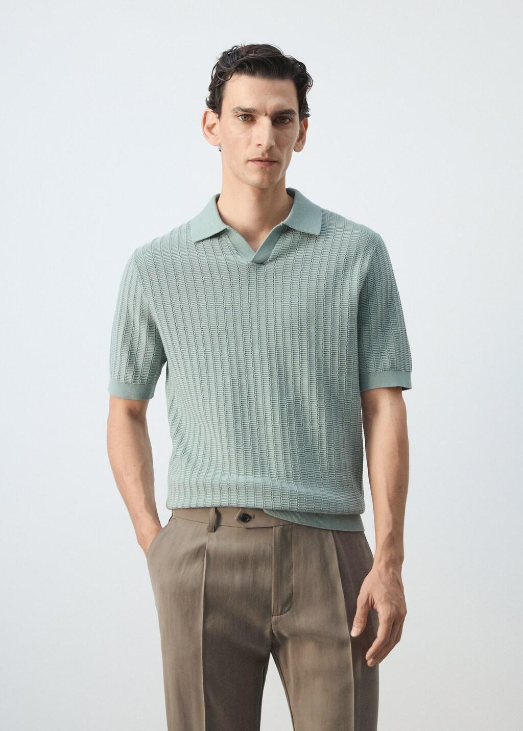 Green Structured Knit Polo Shirt 100% Cotton, Bright Green, large image number 3