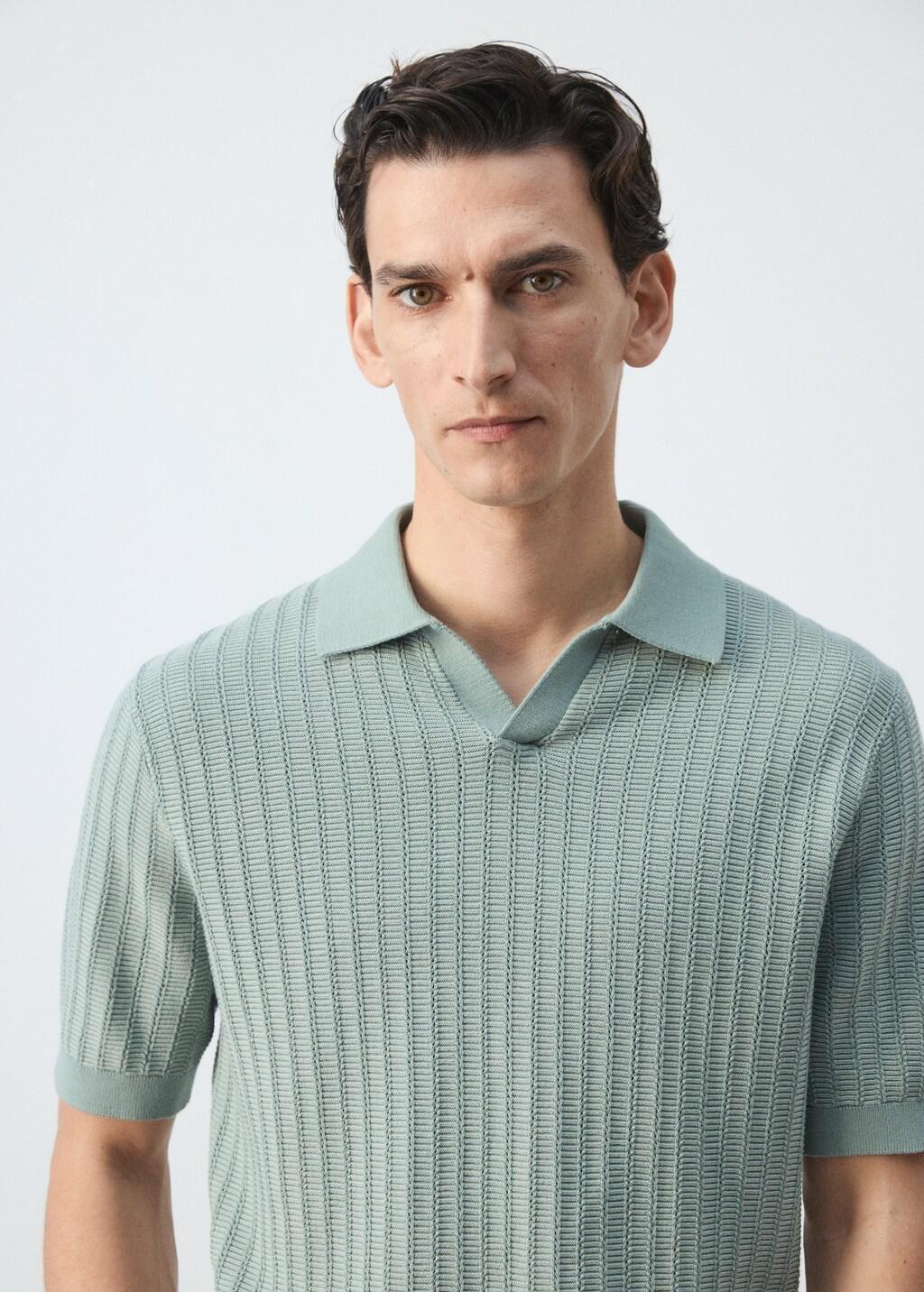 Green Structured Knit Polo Shirt 100% Cotton, Bright Green, large image number 4