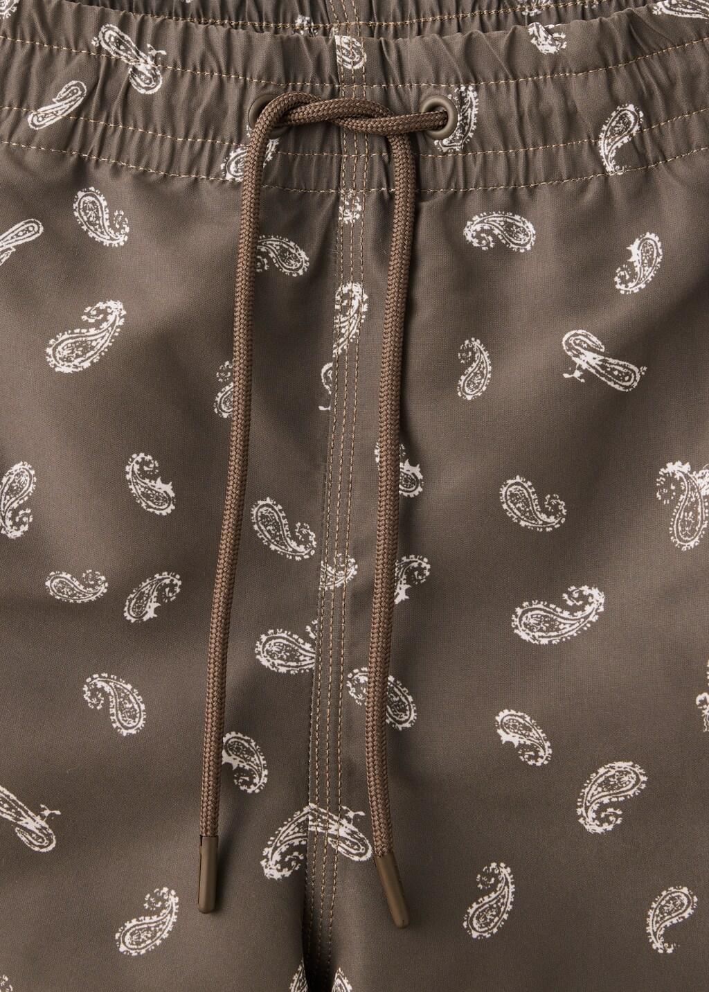 Brown Printed Drawstring Swimming Costume, Brown, large image number 1