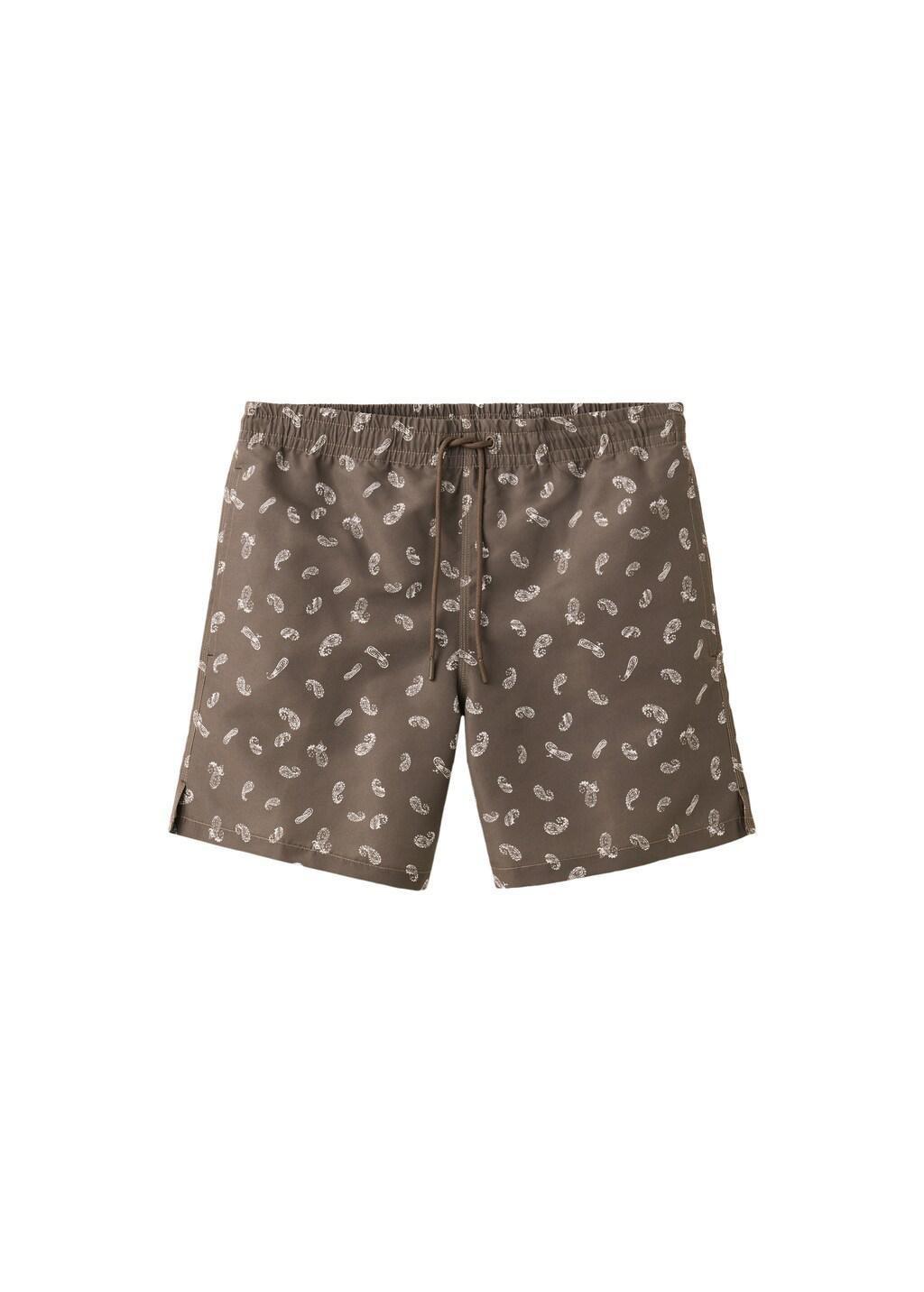 Brown Printed Drawstring Swimming Costume, Brown, large image number 6
