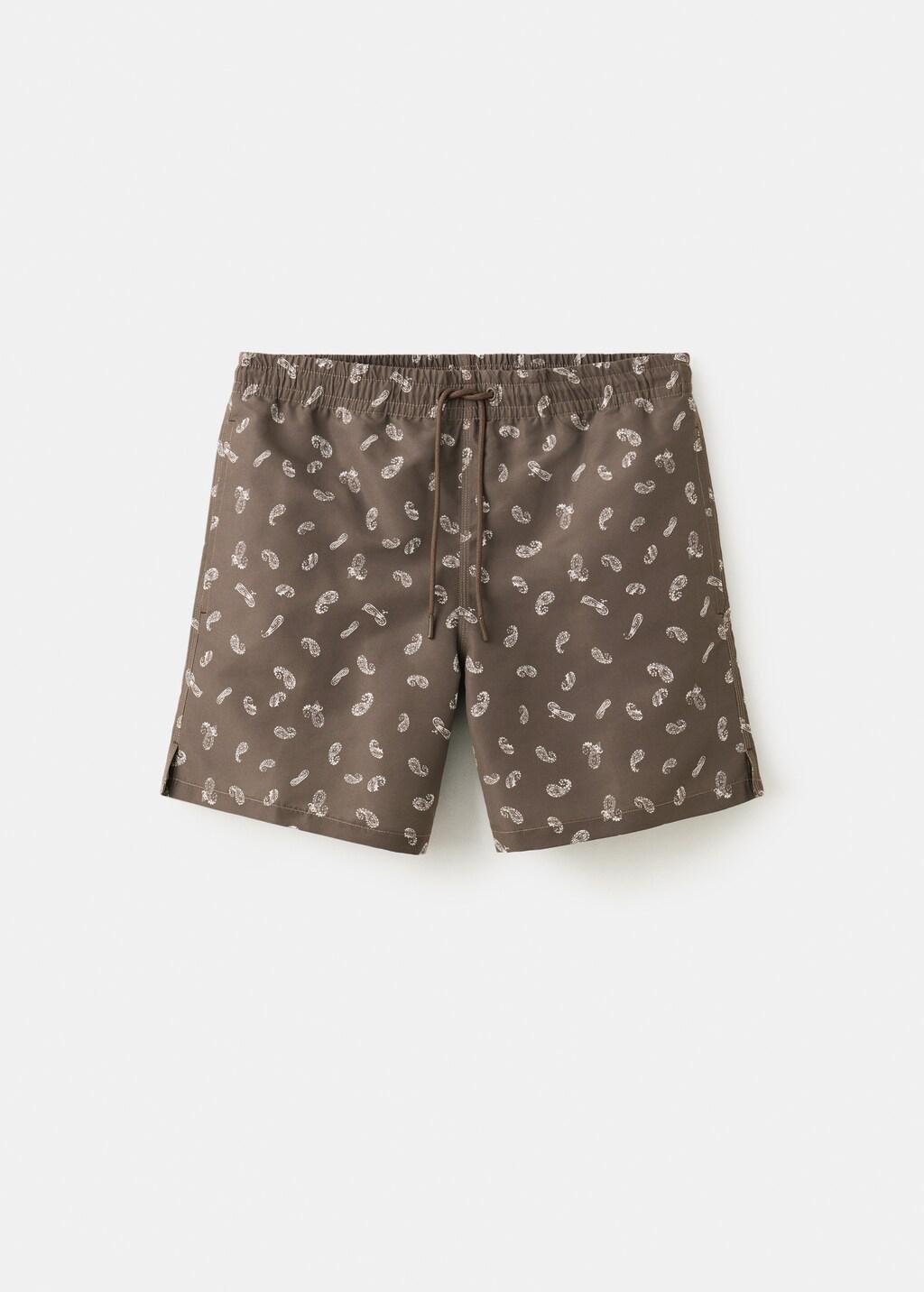 Brown Printed Drawstring Swimming Costume, Brown, large image number 7