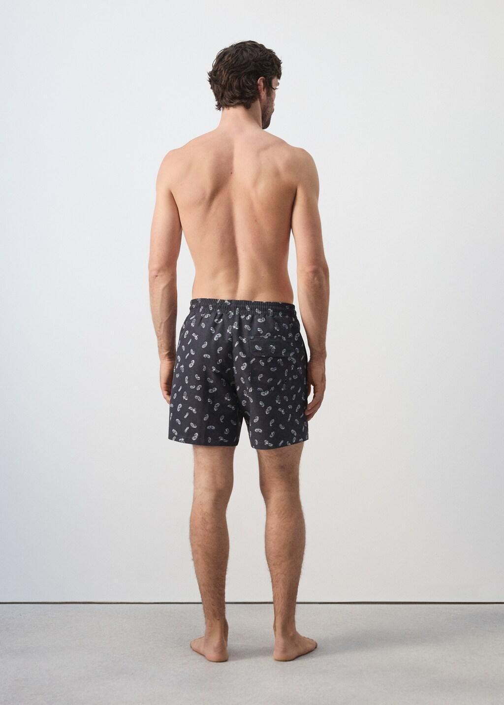 Navy Printed Drawstring Swimming Costume, Navy, medium