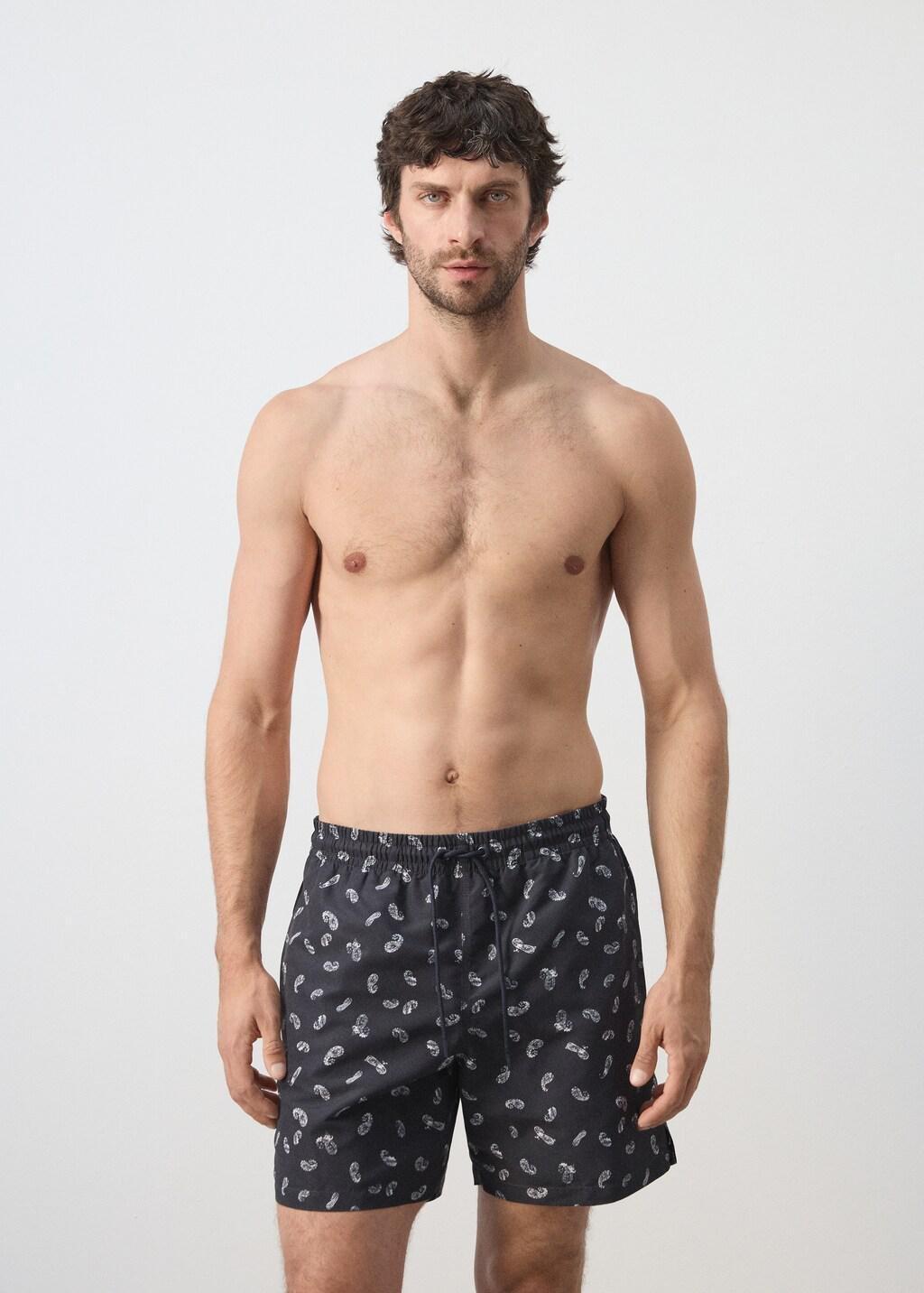 Navy Printed Drawstring Swimming Costume, Navy, large image number 3