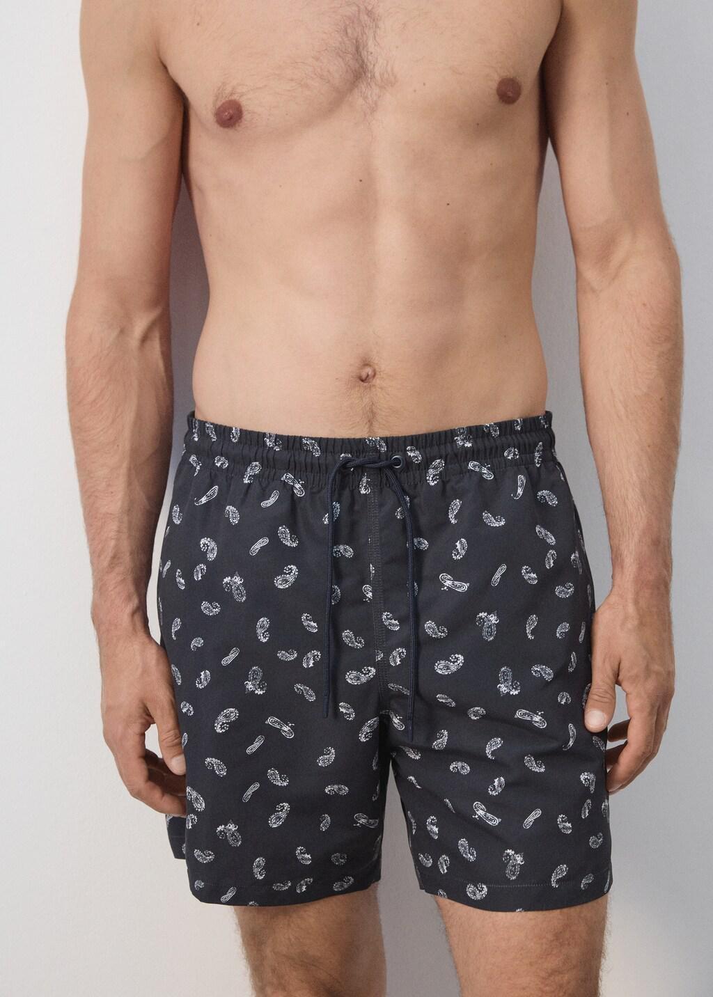 Navy Printed Drawstring Swimming Costume, Navy, large image number 4