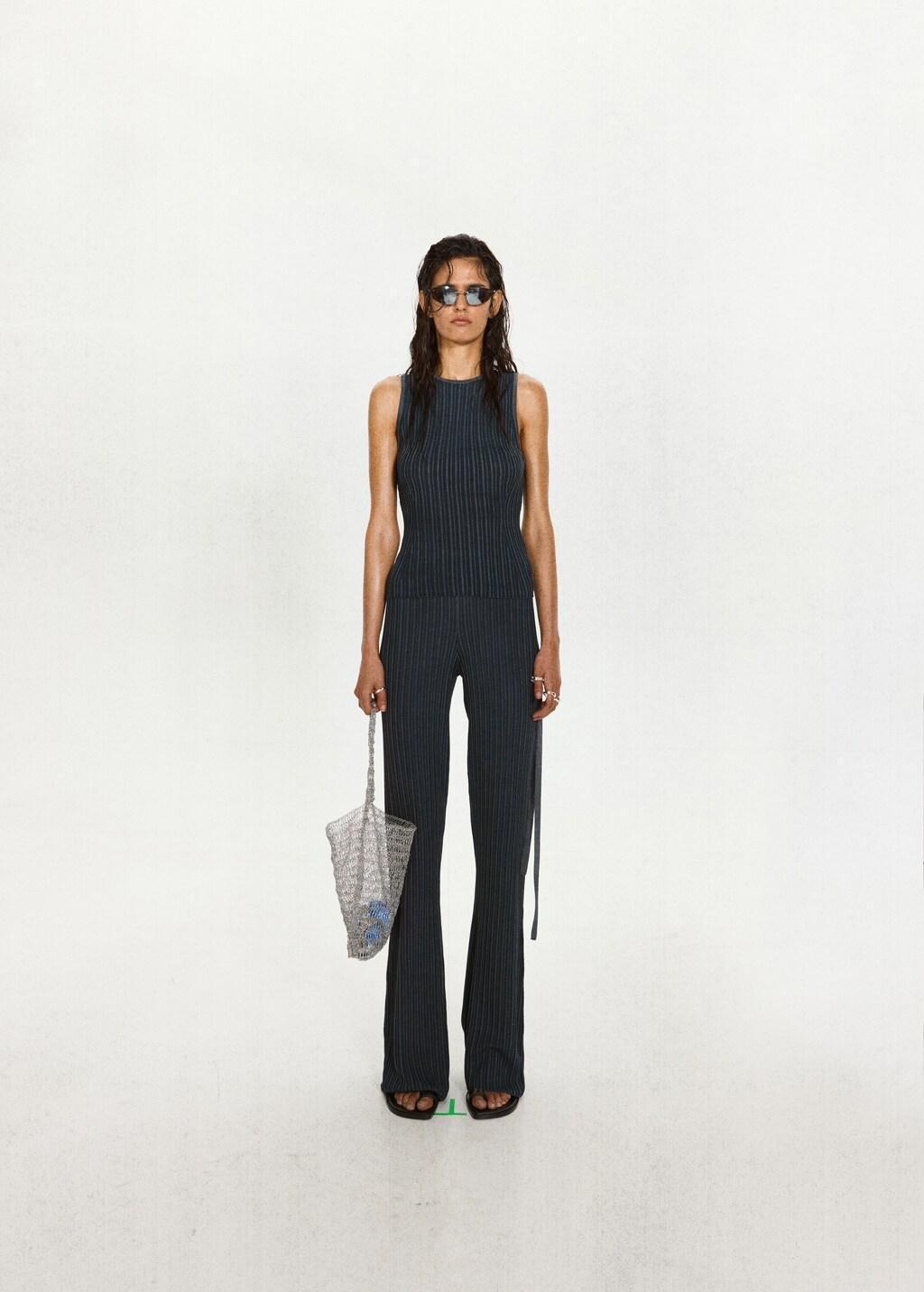 Blue Ribbed Open-Back Top, Medium Blue, large image number 0