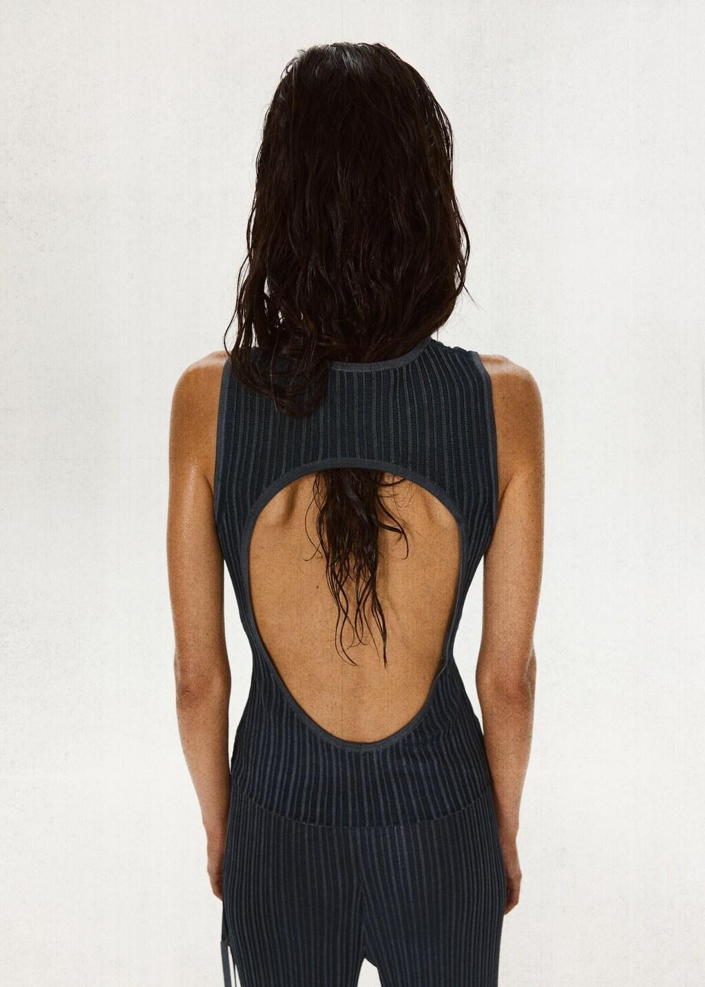 Blue Ribbed Open-Back Top, Medium Blue, large image number 2
