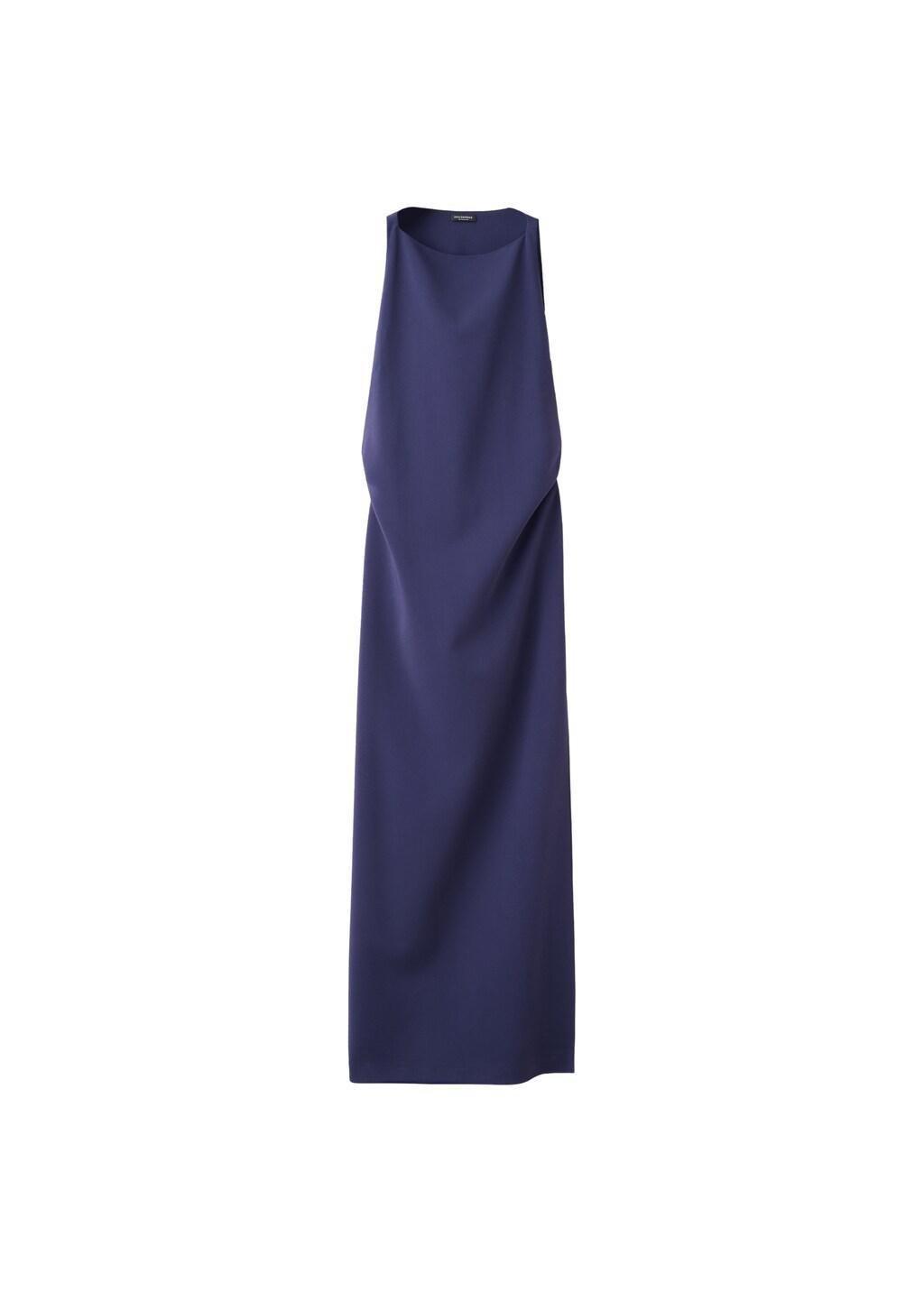 Blue Draped Open-Back Dress, Dark Blue, large image number 6