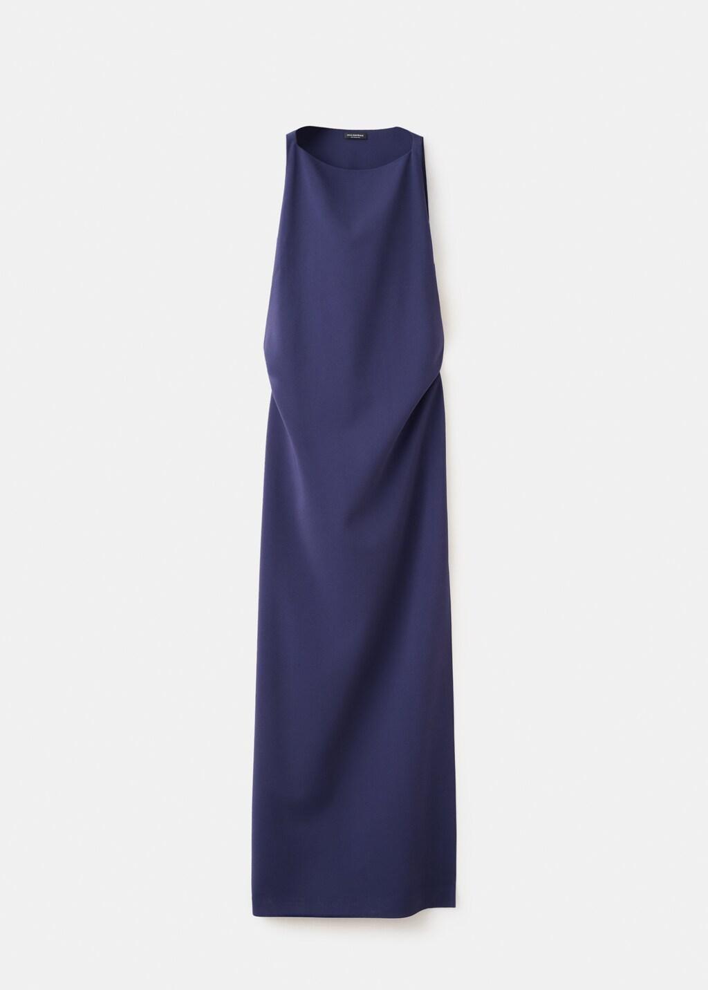 Blue Draped Open-Back Dress, Dark Blue, large image number 7