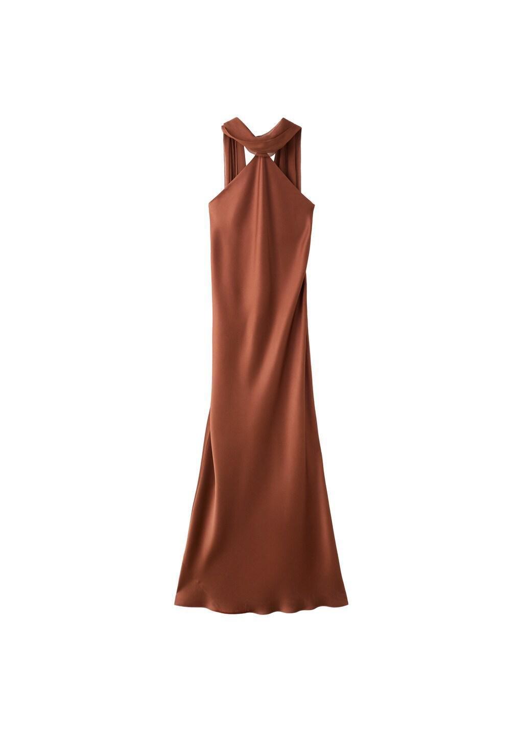 Brown Satin Halter Neck Dress, 0201_30, large image number 5