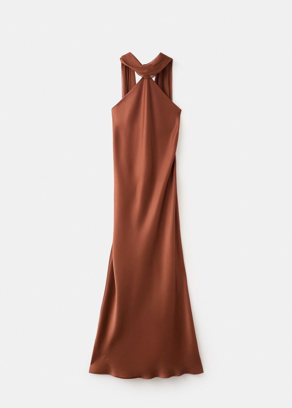 Brown Satin Halter Neck Dress, 0201_30, large image number 6