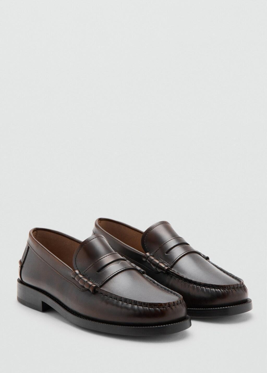 Brown Leather Penny Loafers, Brown, large image number 0