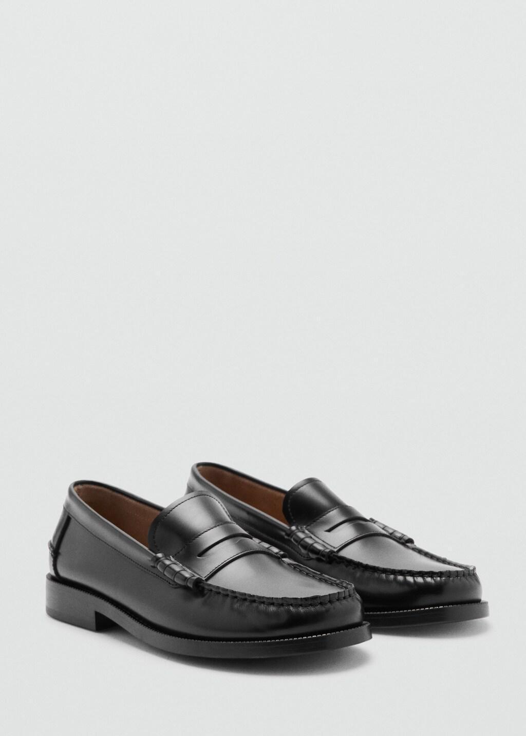 Black Leather Penny Loafers, Black, large image number 0