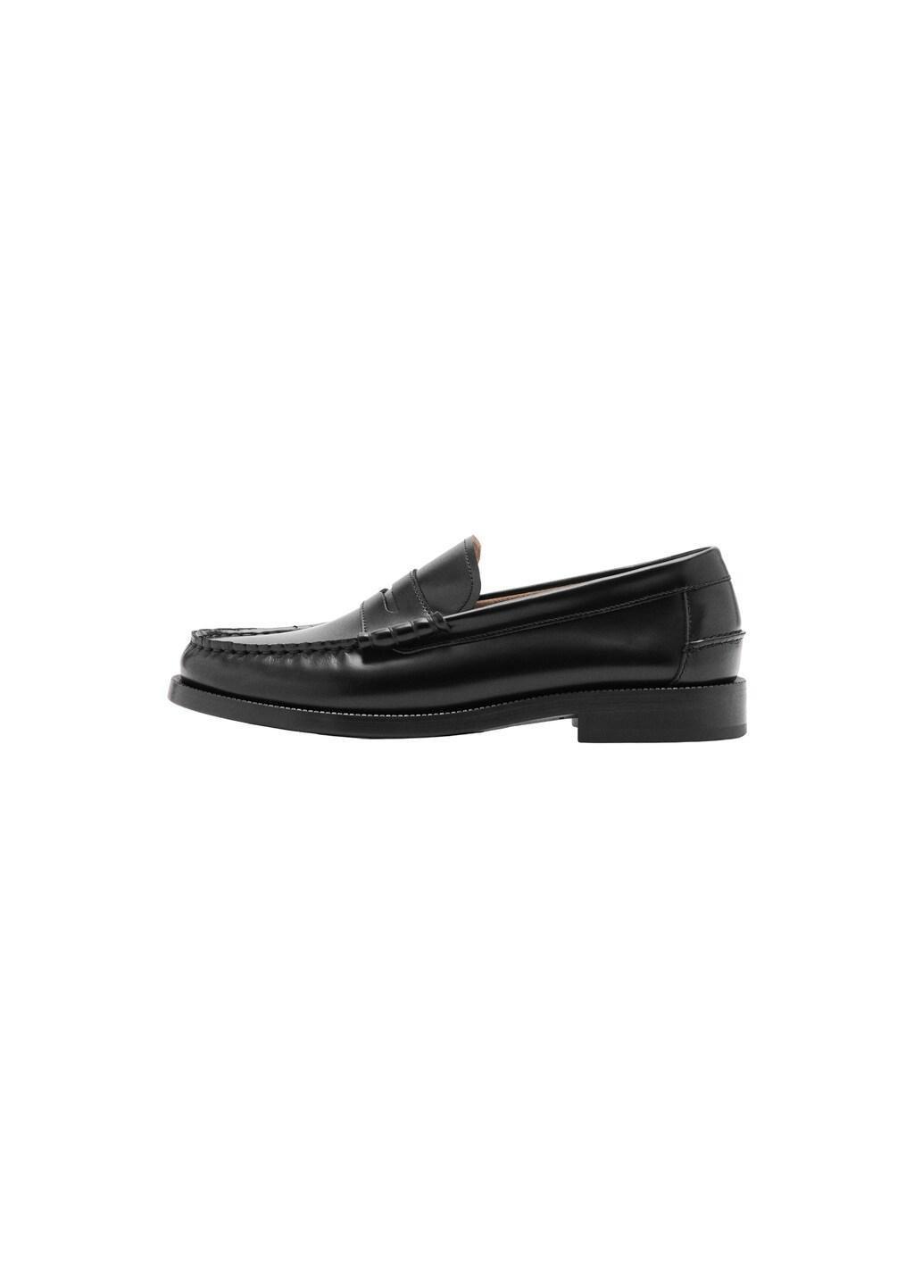 Black Leather Penny Loafers, Black, large image number 2