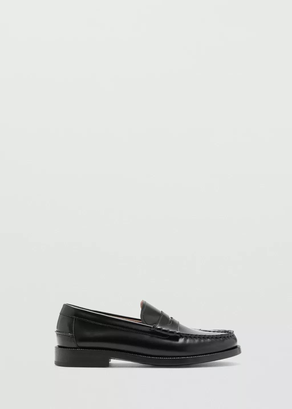 Black Leather Penny Loafers, Black, large image number 3