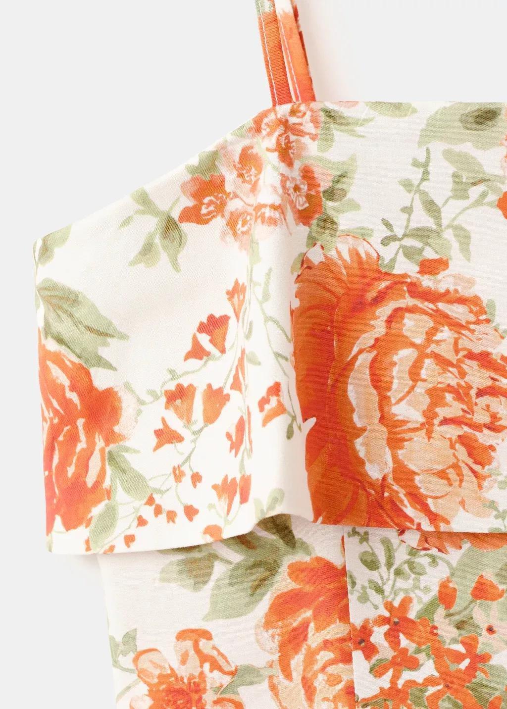 Orange Floral-Print Flared Dress, Orange, large image number 1