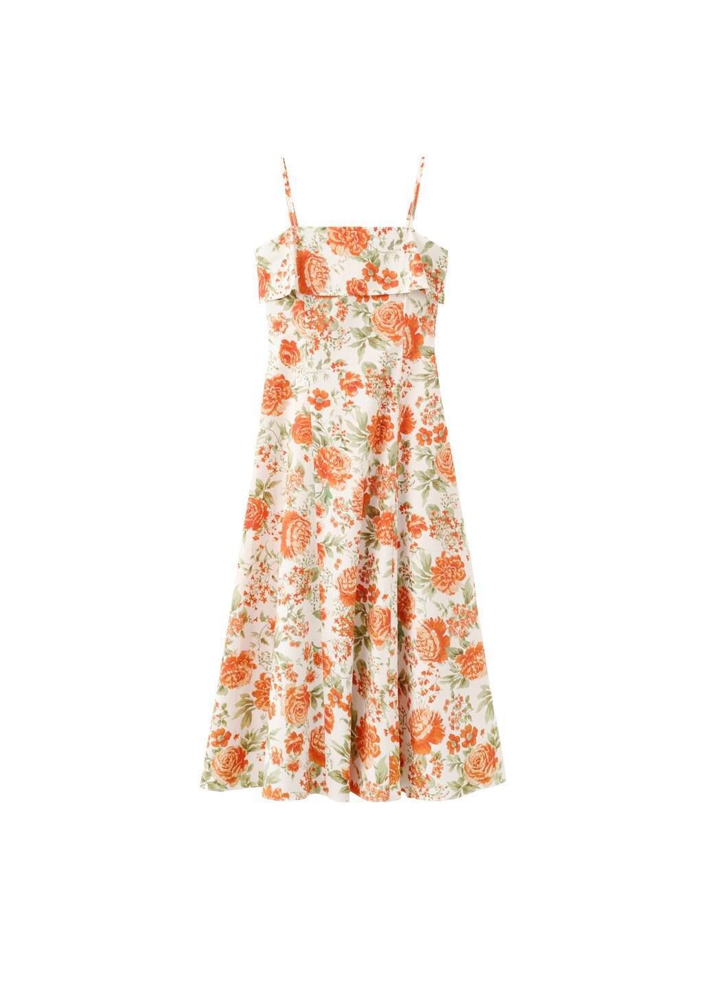 Orange Floral-Print Flared Dress, Orange, large image number 5