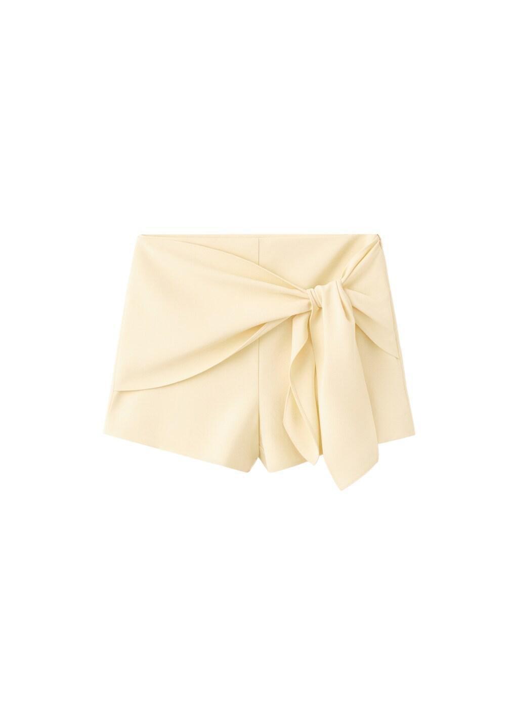 Yellow Straight Shorts With Tie Detail, Yellow, large image number 5