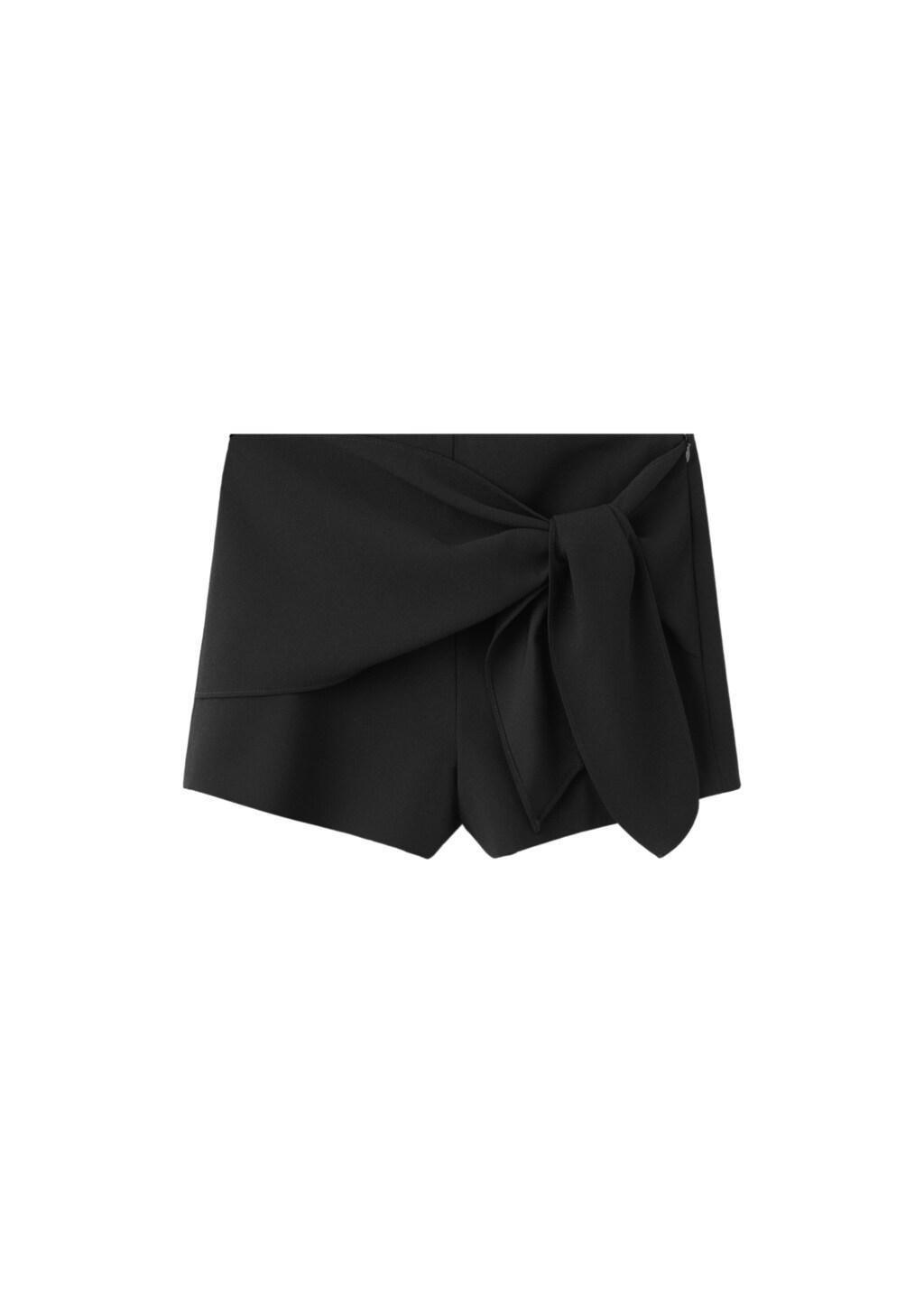 Black Straight Shorts With Tie Detail, Black, large image number 6