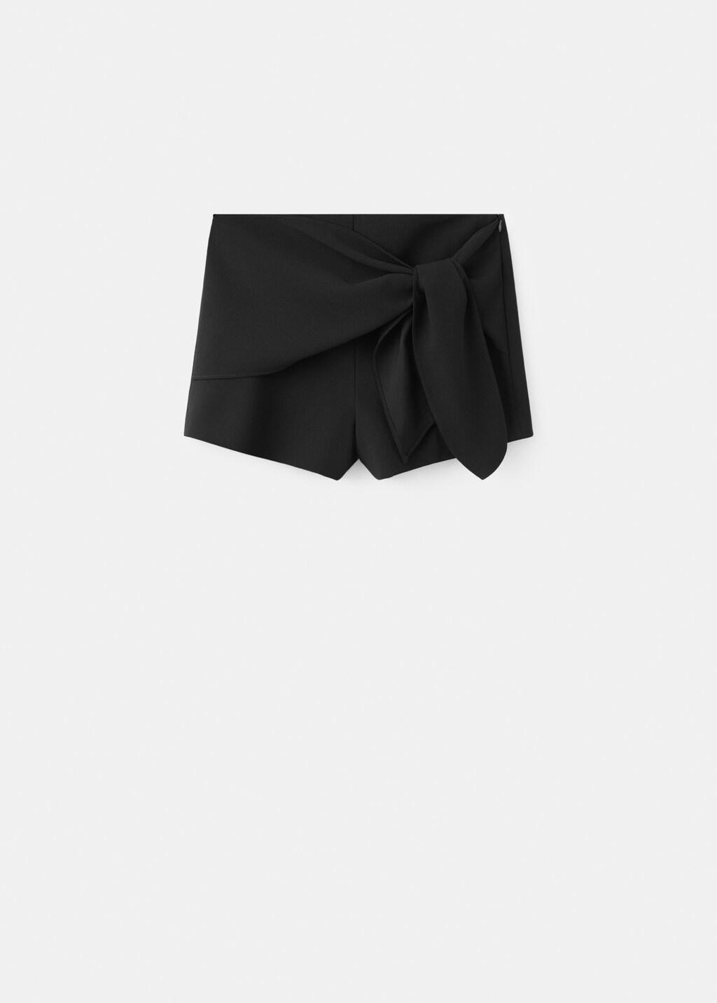 Black Straight Shorts With Tie Detail, Black, large image number 7