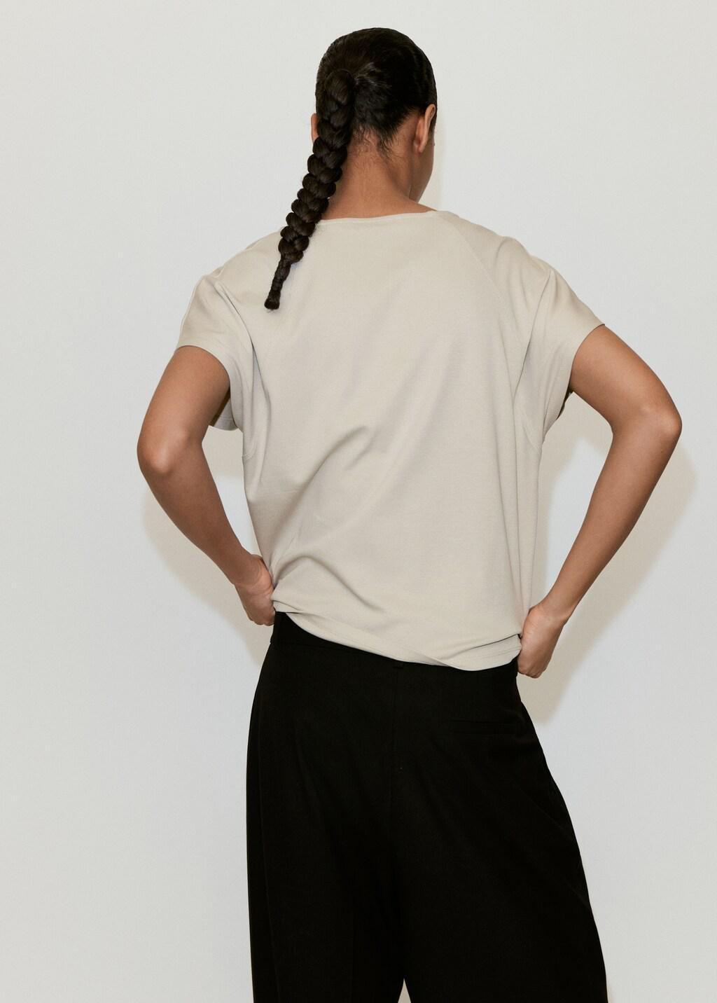 Grey V-Neck Cotton T-Shirt, Light Pastel Grey, large image number 2