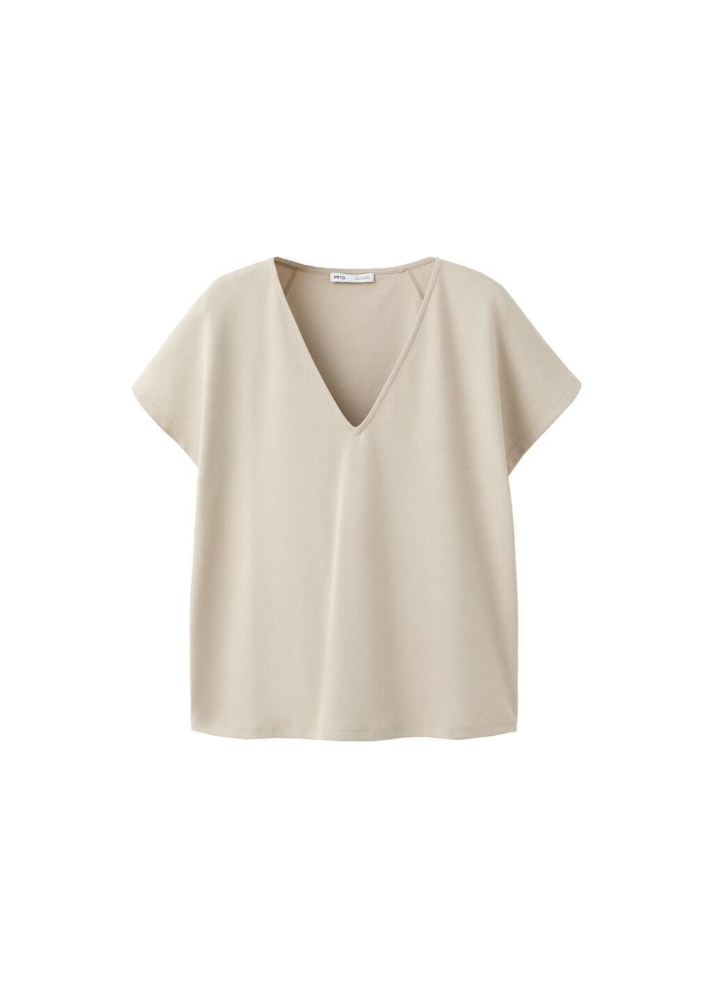 Grey V-Neck Cotton T-Shirt, Light Pastel Grey, large image number 7