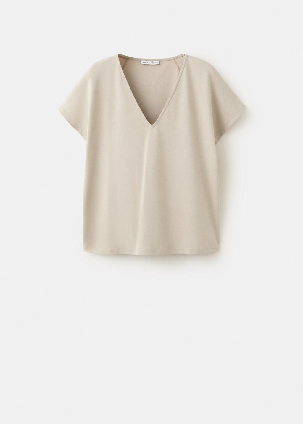 Grey V-Neck Cotton T-Shirt, Light Pastel Grey, large image number 8