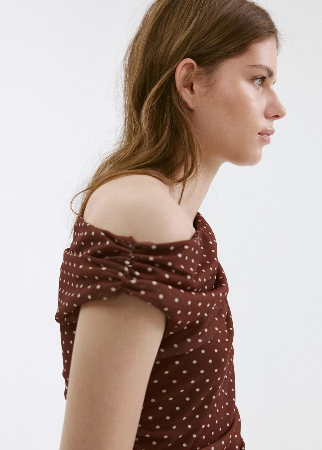 Brown Fitted Polka Dot Midi Dress, Brown, large image number 4
