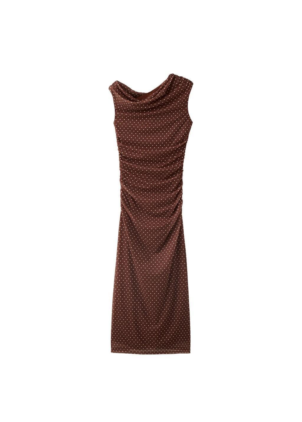 Brown Fitted Polka Dot Midi Dress, Brown, large image number 6