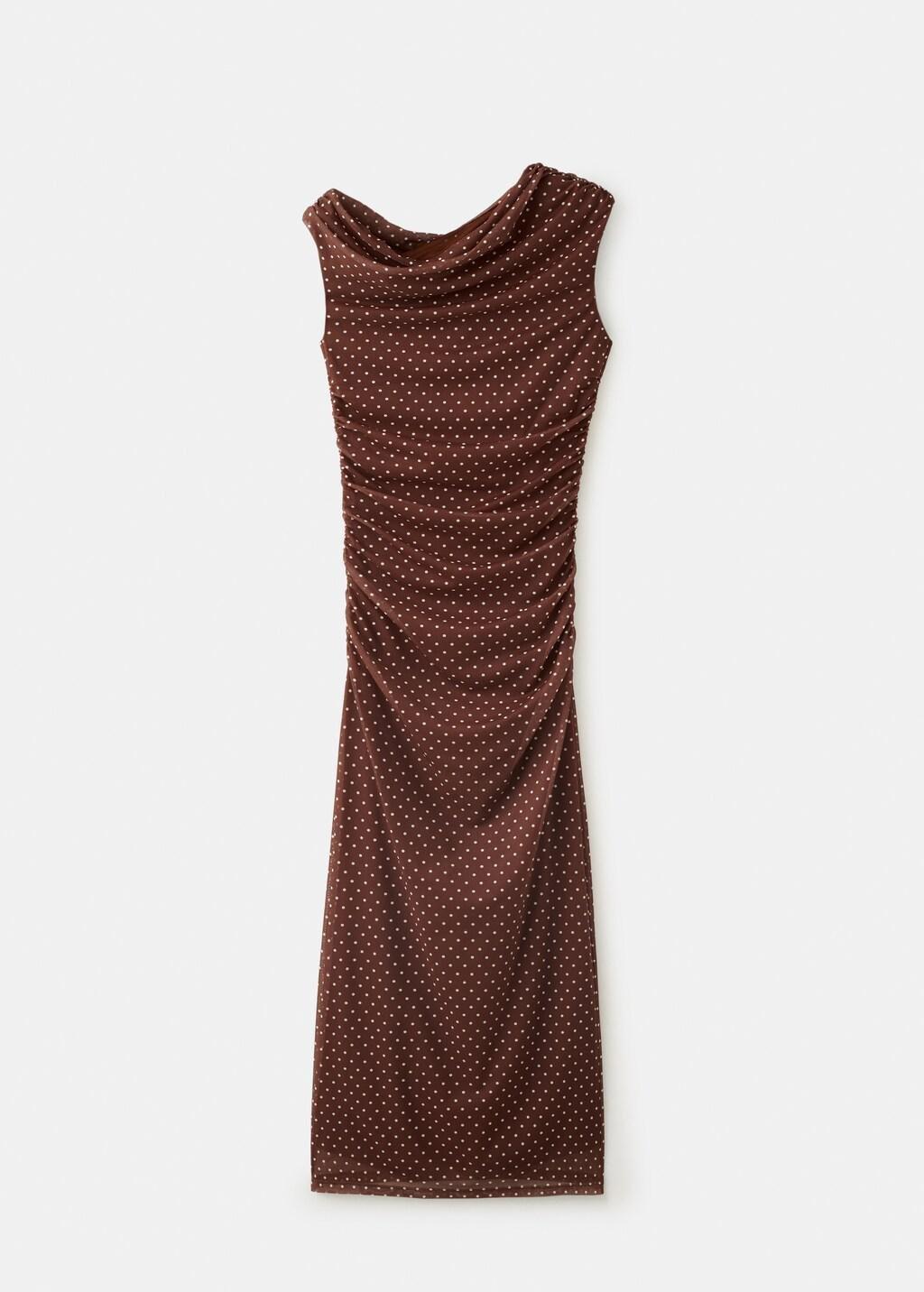Brown Fitted Polka Dot Midi Dress, Brown, large image number 7