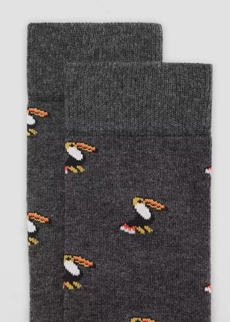 Grey Toucan Print Socks, Dark Grey, large image number 1