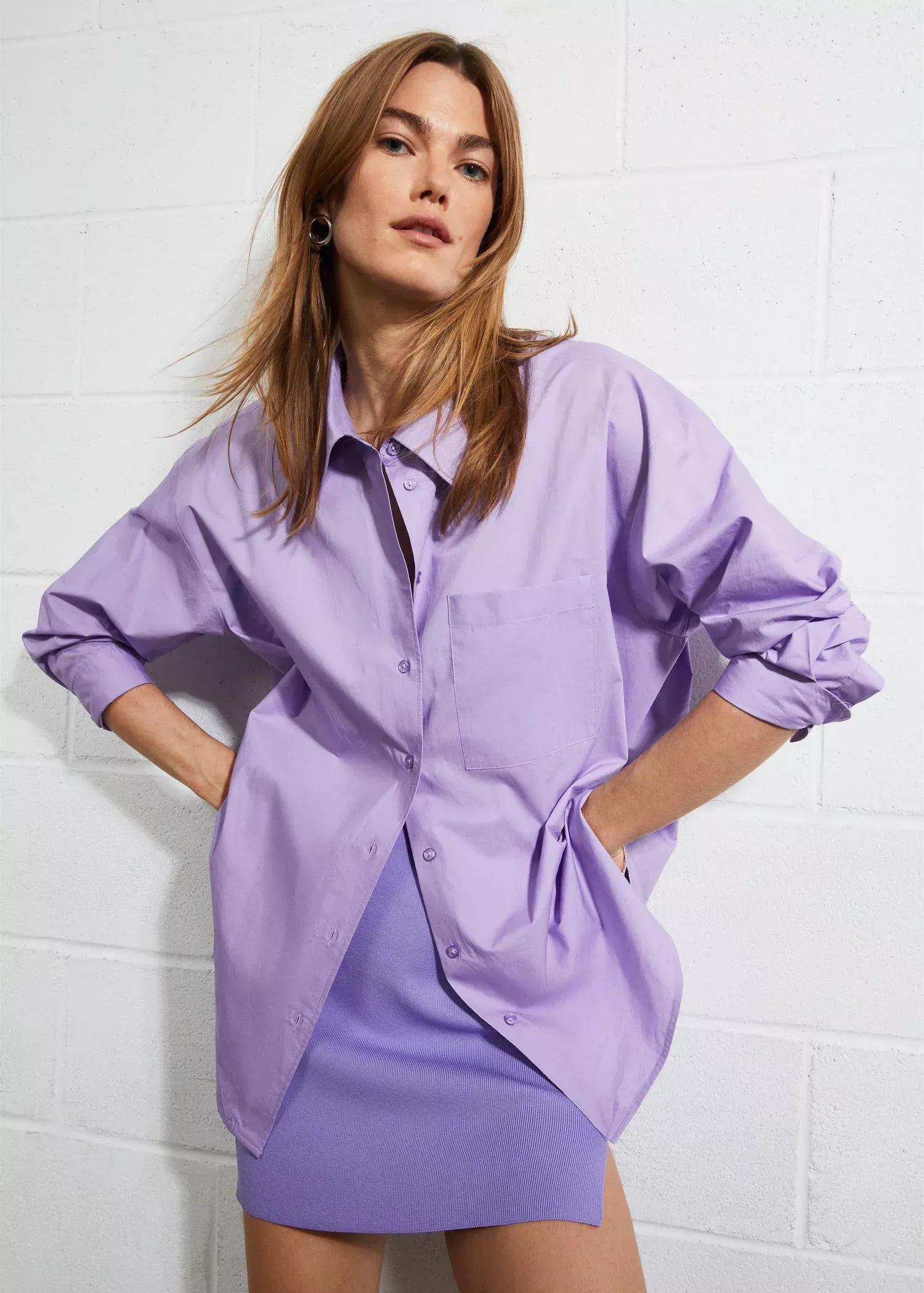 Lt-Pastel Purple Oversize Cotton Shirt, , large image number 0