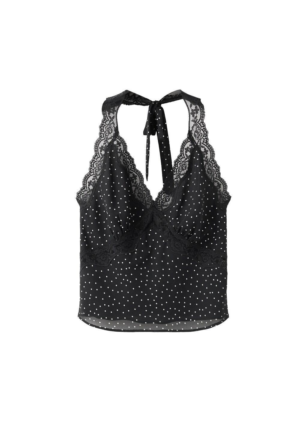 Black Polka-Dot Crop Top, Black, large image number 4