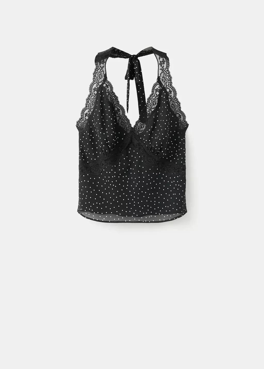 Black Polka-Dot Crop Top, Black, large image number 5