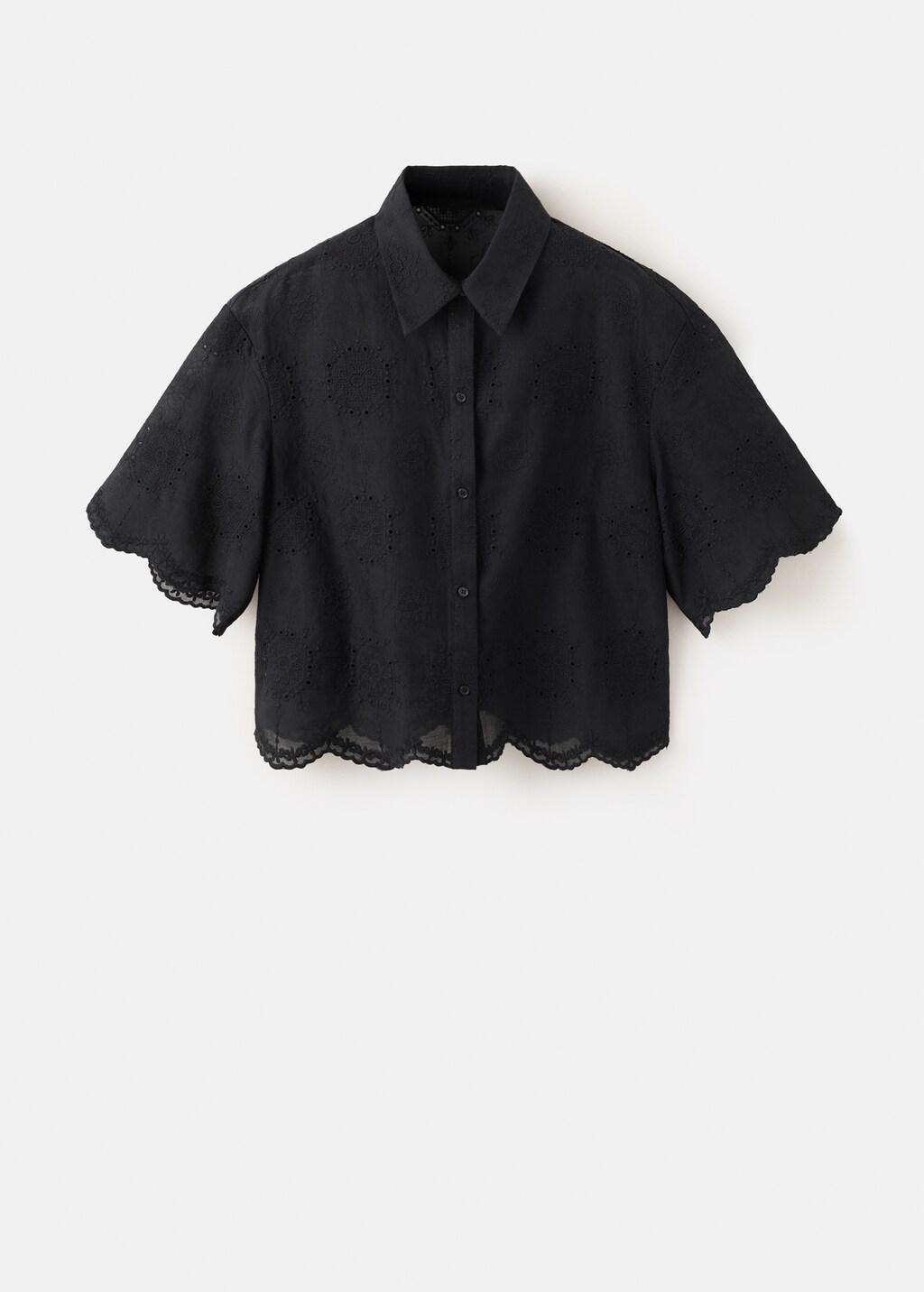 Black Embroidered Crop Top, Black, large image number 0