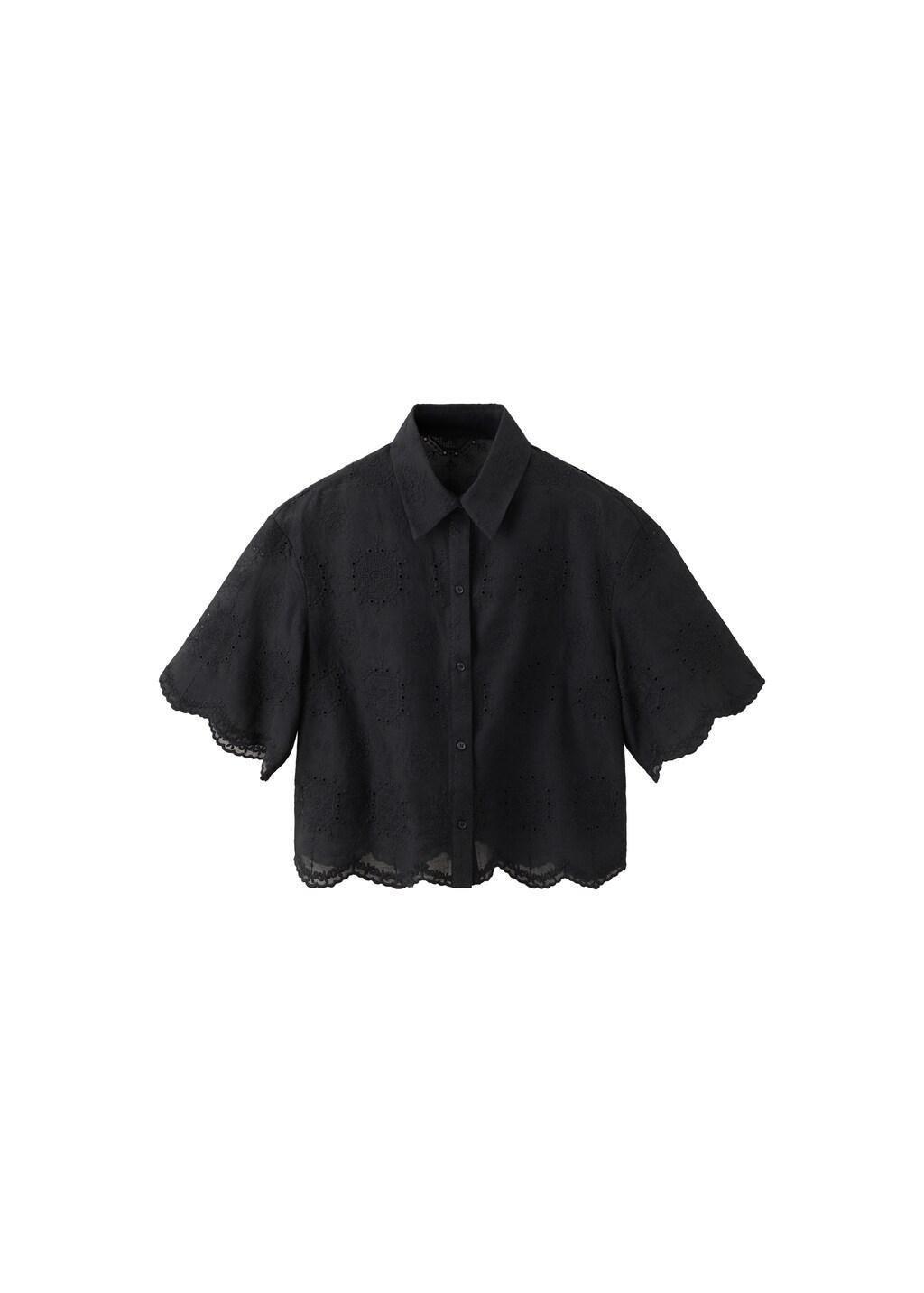 Black Embroidered Crop Top, Black, large image number 3