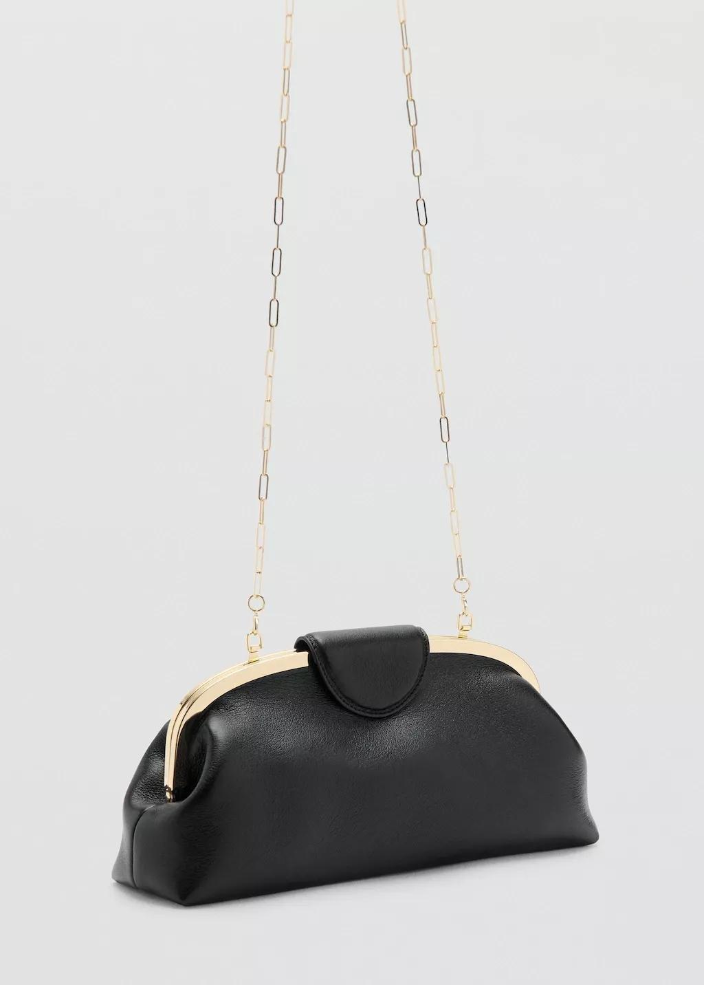 Black Small Clutch Bag With Metallic Details, Black, medium