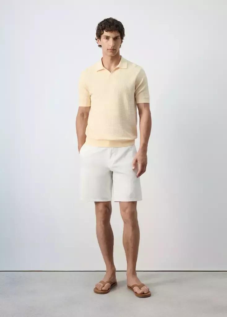 White Cotton-Linen Blend Denim Bermuda Shorts, Regular Fit, Natural White, large image number 0