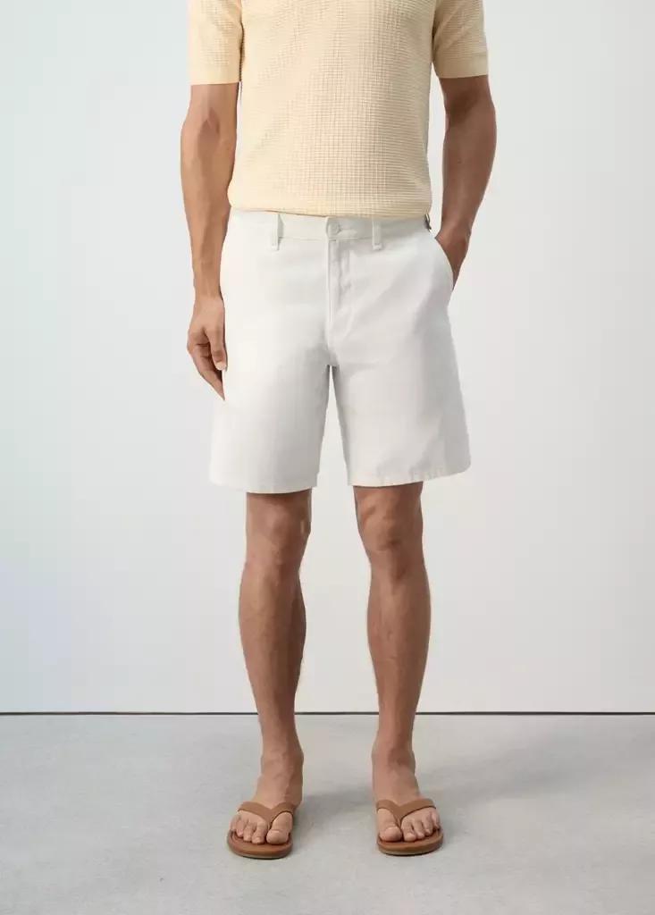 White Cotton-Linen Blend Denim Bermuda Shorts, Regular Fit, Natural White, large image number 1