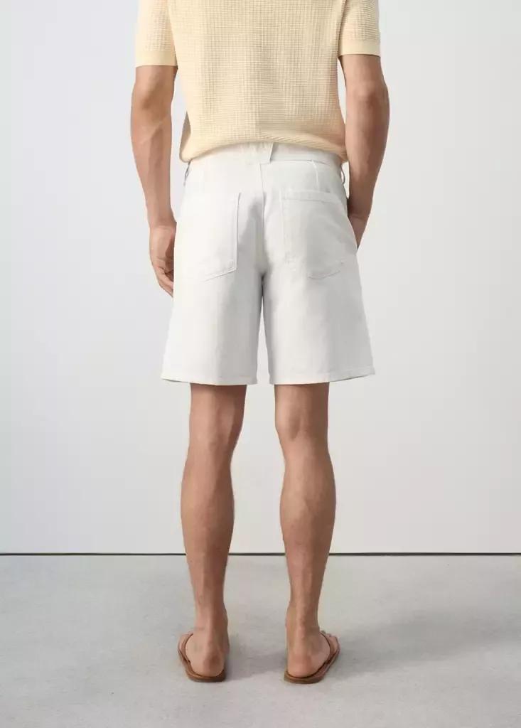 White Cotton-Linen Blend Denim Bermuda Shorts, Regular Fit, Natural White, large image number 2