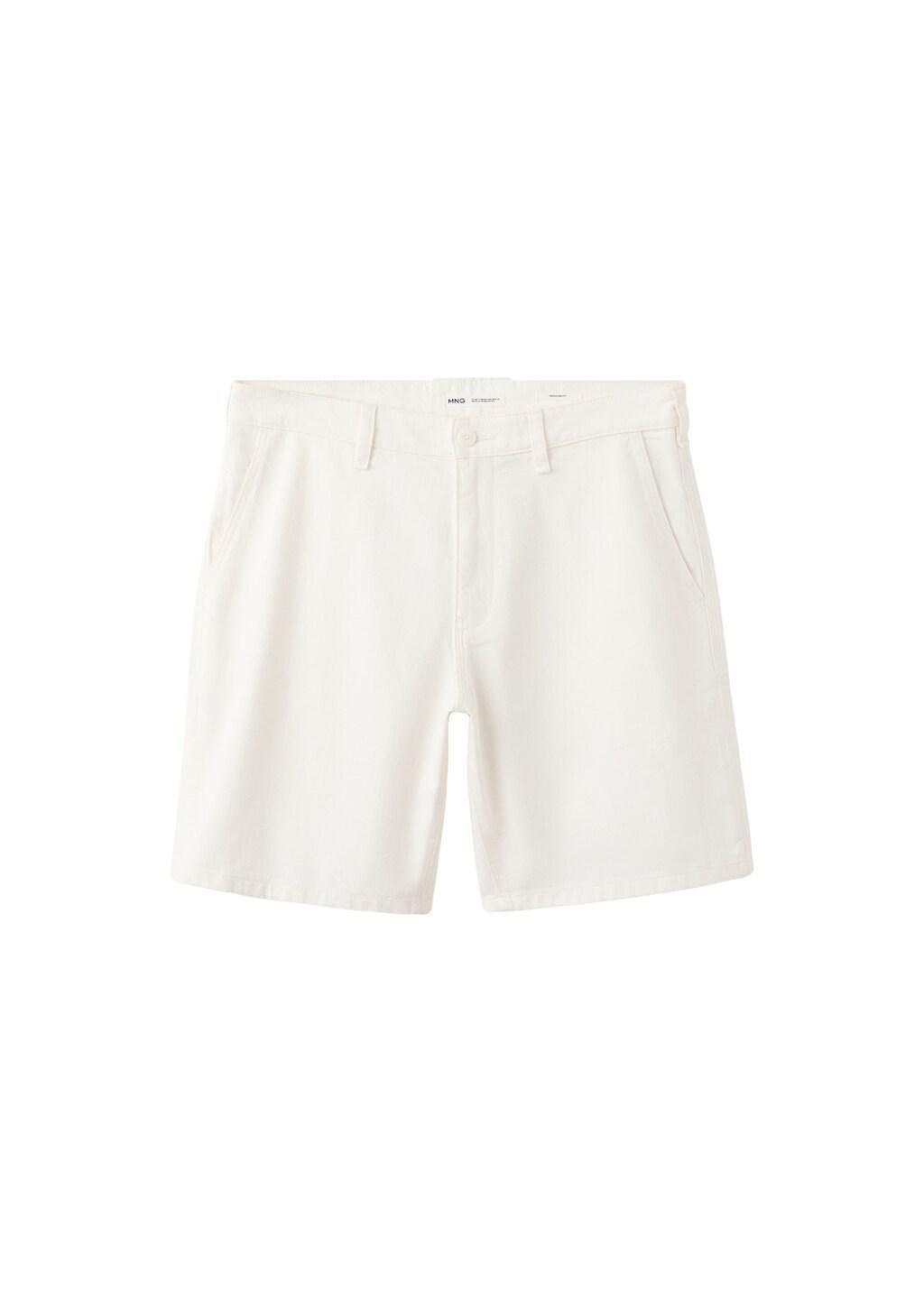 WHITE Cotton-linen blend denim Bermuda shorts, regular fit, Natural White, large image number 3