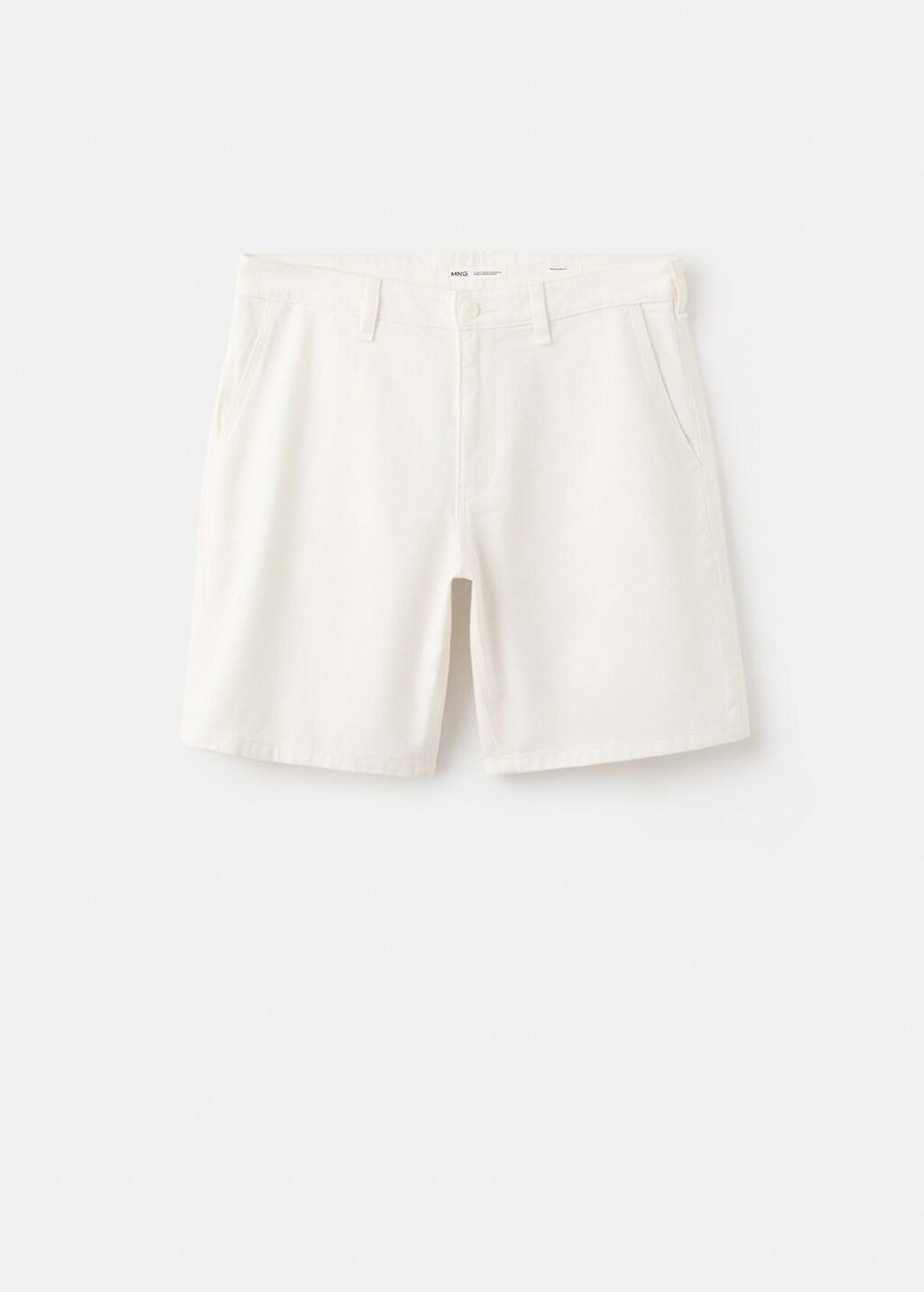 WHITE Cotton-linen blend denim Bermuda shorts, regular fit, Natural White, large image number 4