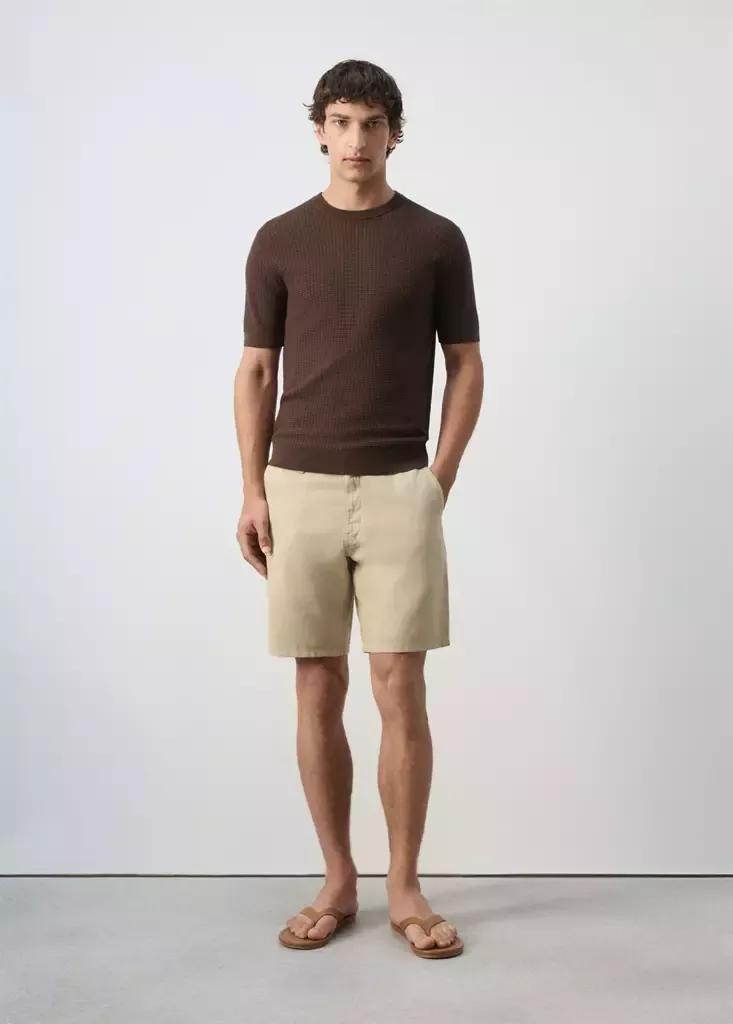BEIGE Cotton-linen blend denim Bermuda shorts, regular fit, Light Beige, large image number 0