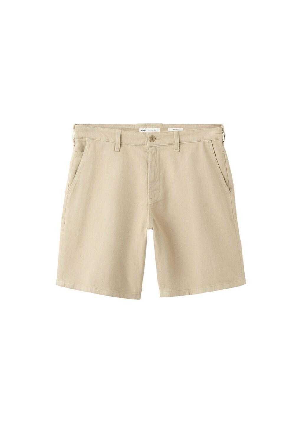 Beige Cotton-Linen Blend Denim Bermuda Shorts, Regular Fit, Light Beige, large image number 3