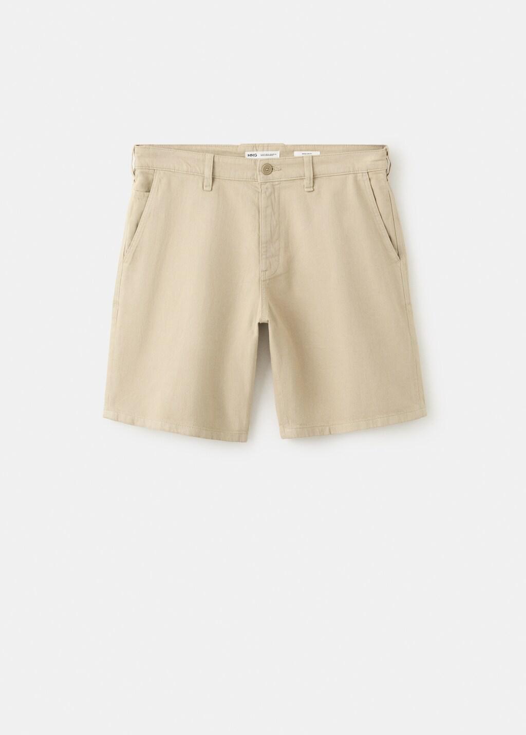 Beige Cotton-Linen Blend Denim Bermuda Shorts, Regular Fit, Light Beige, large image number 4