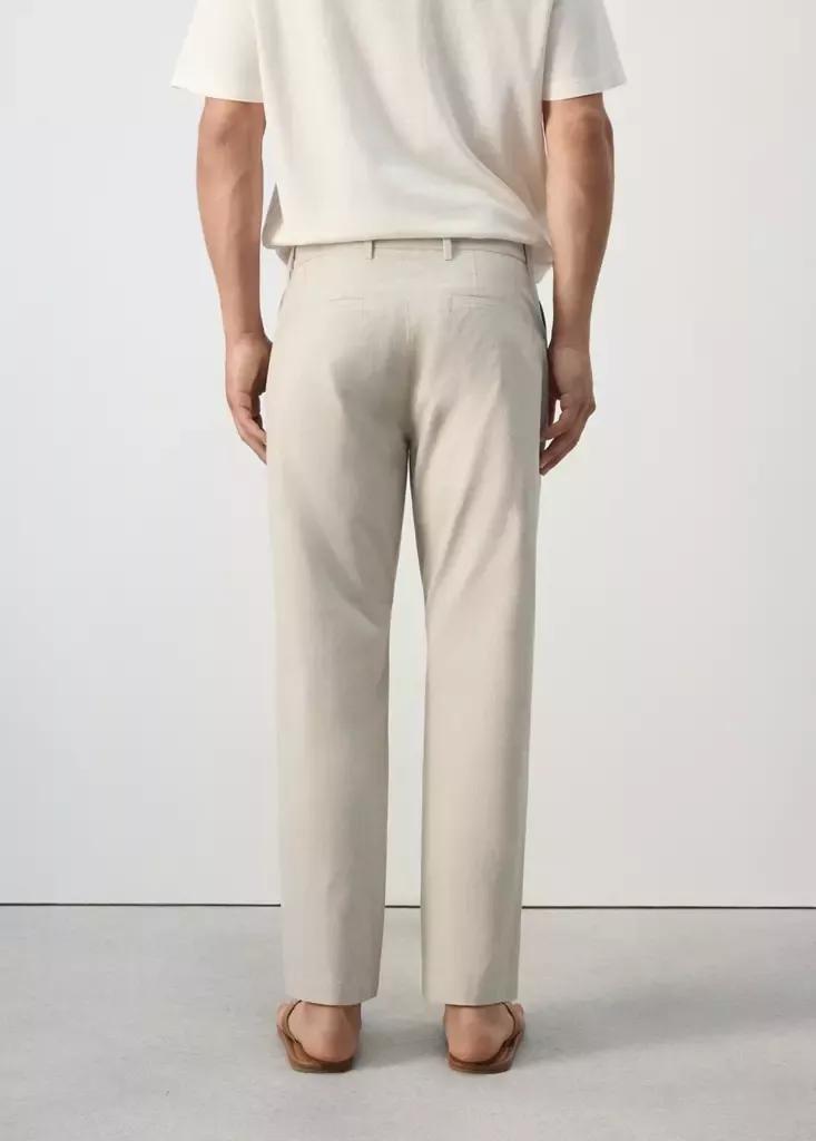 Brown Regular Fit Cotton Blend Pleated Striped Trousers, Medium Brown, large image number 2